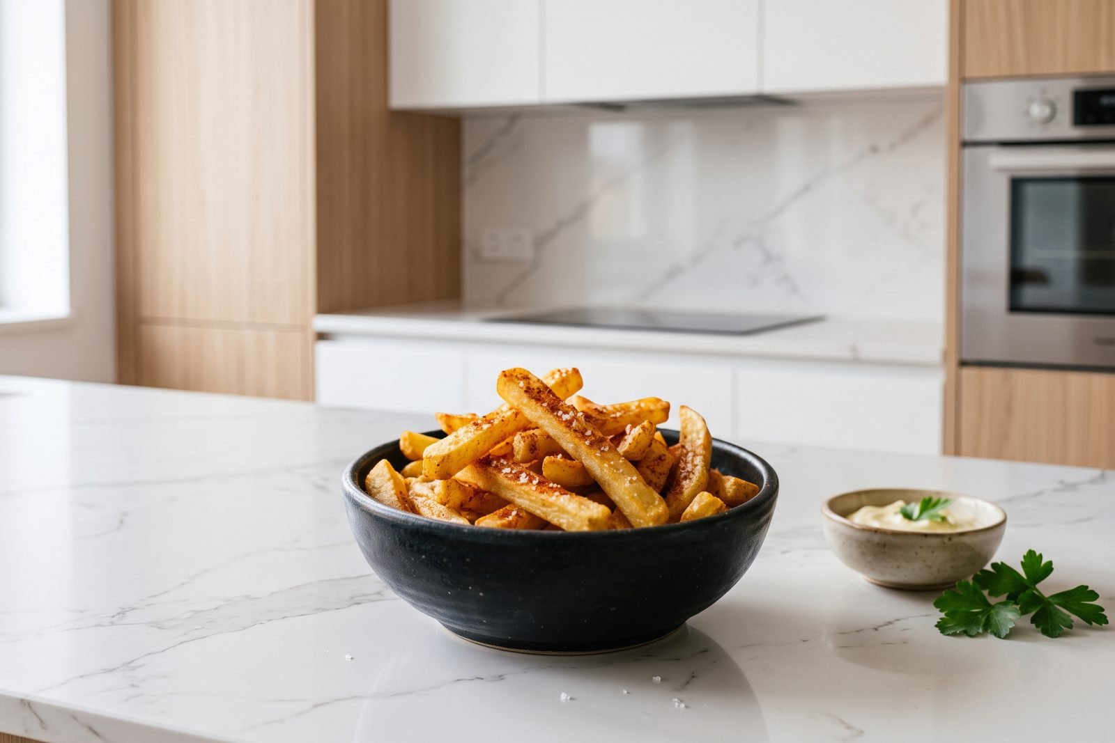 Papas fritas crujientes en freidora de aire